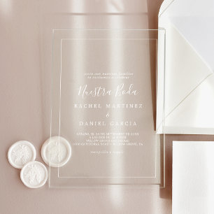 Minimalist White Romantic Classic Spanish Wedding Acrylic Invitations