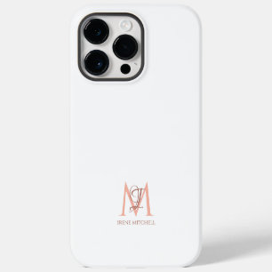 Minimalist White Rose Gold Monogram Name iPhone 14 Pro Max Case