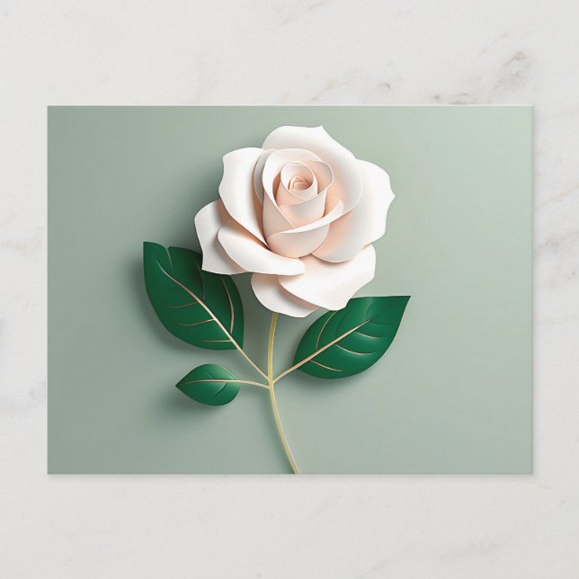 Minimalist White Rose On Green Postcard (Front)