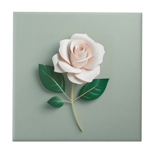 Minimalist White Rose On Green Tile (Front)