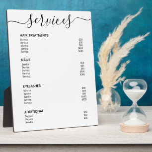 Minimalist White Salon Price List Service Menu Plaque