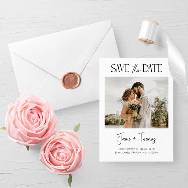 Minimalist White Save The Date Wedding invitation (Creator Uploaded)