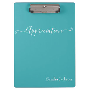 Minimalist White Script Appreciation Teal Blue Clipboard