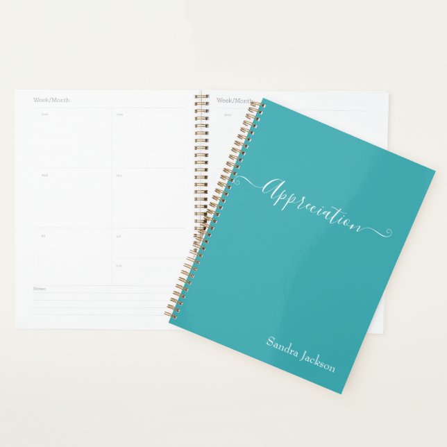Minimalist White Script Appreciation Teal Blue Planner (Display)