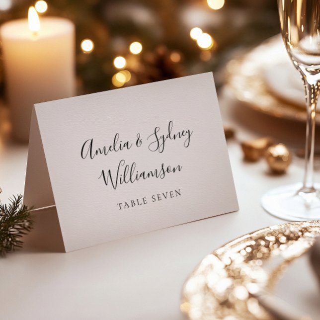 Minimalist White Script Custom Name Place Card (Creator Uploaded)
