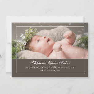 Minimalist white Script Photo Birth Announcement