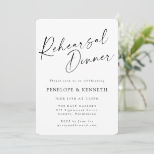 Minimalist White Script Serif Rehearsal Dinner Invitation