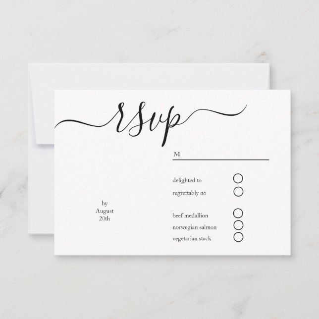 Minimalist  White script  wedding RSVP Card (Front)