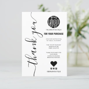 Minimalist White Signature Script Order Thank You Card
