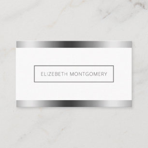 Minimalist White Silver Faux Foil Business Card