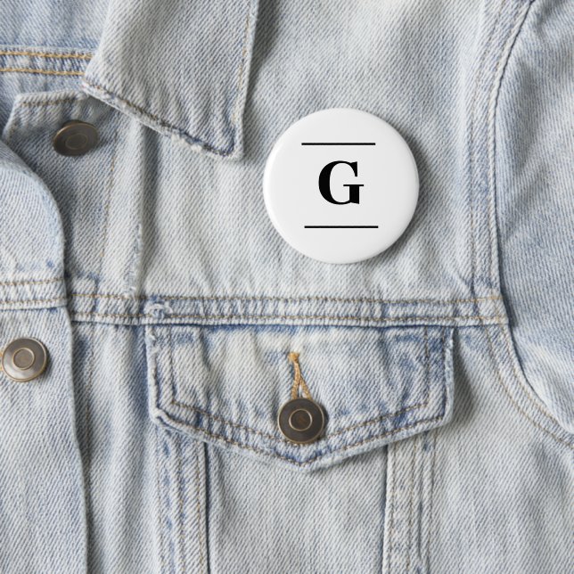 Minimalist white simple monogram 6 cm round badge (In Situ)