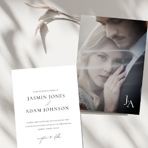 Minimalist White Simple Monogram Photo Wedding Invitation