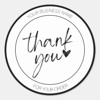 Minimalist White Thank You Brush Heart Custom Classic Round Sticker