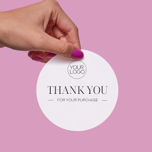 Minimalist White Thank You Custom Logo Round Busin Classic Round Sticker