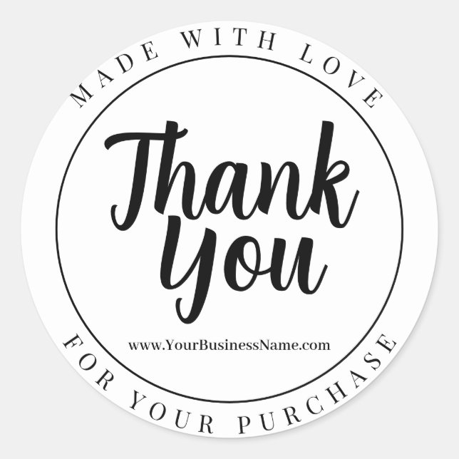 Minimalist White Thank You For Your Purchase Classic Round Sticker (Front)