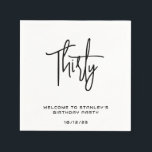 Minimalist White Thirty Birthday Party Napkin<br><div class="desc">Elegant simple black and white party napkins will be great for birthday celebration. This template can be personalised with a custom name,  number of years,  date of event or any other details. You can also change text colours.</div>