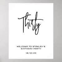 Minimalist White Thirty Birthday Welcome Sign