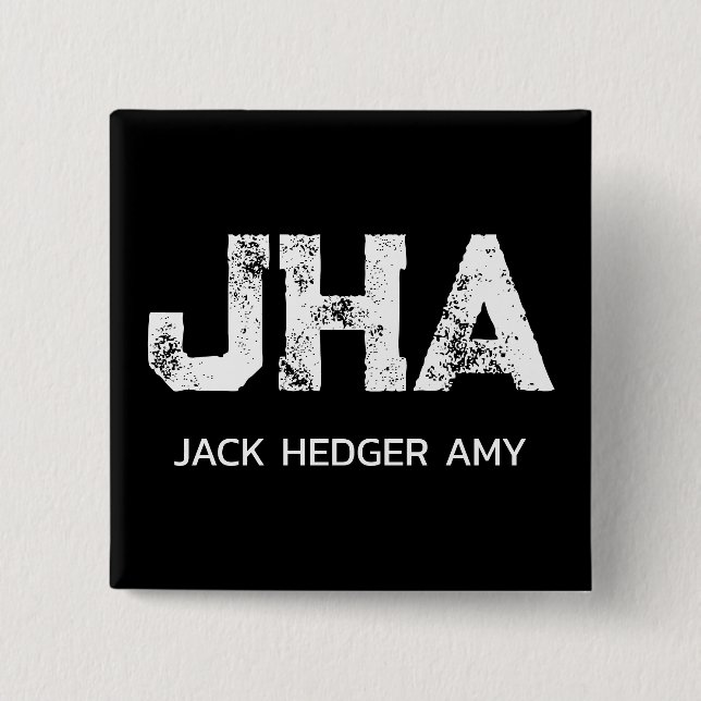 MINIMALIST WHITE THREE LETTER MONOGRAM NAME BLACK 15 CM SQUARE BADGE (Front)