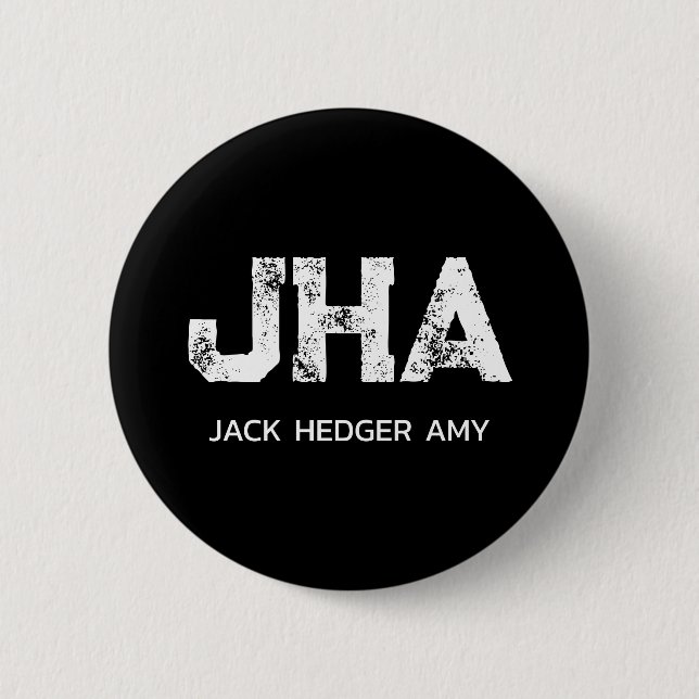MINIMALIST WHITE THREE LETTER MONOGRAM NAME BLACK 6 CM ROUND BADGE (Front)