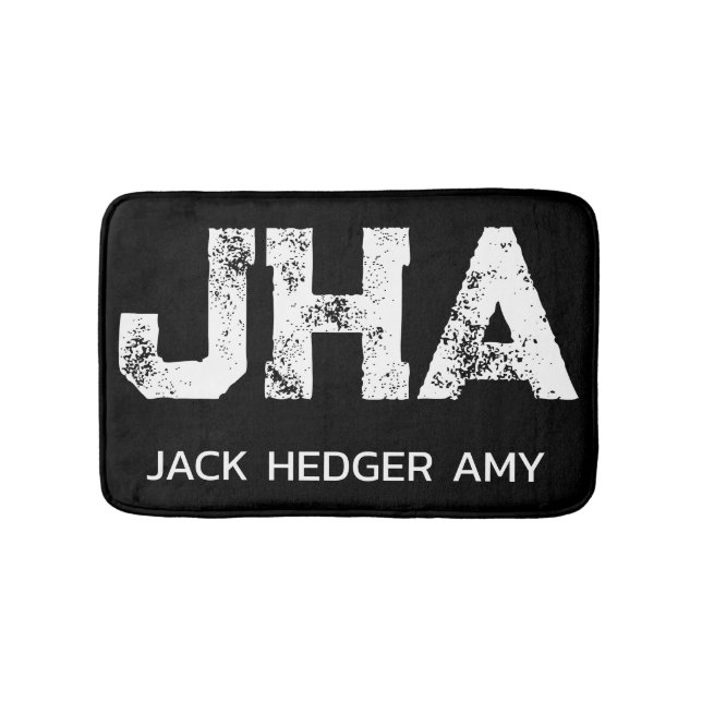 MINIMALIST WHITE THREE LETTER MONOGRAM NAME BLACK  BATH MAT (Front)