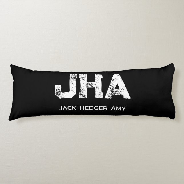 MINIMALIST WHITE THREE LETTER MONOGRAM NAME BLACK BODY CUSHION (Front)