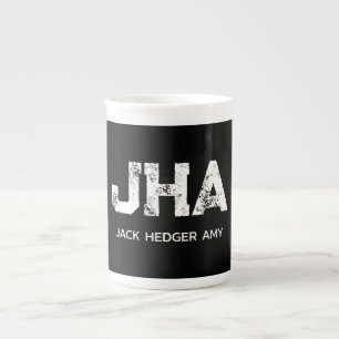 MINIMALIST WHITE THREE LETTER MONOGRAM NAME BLACK BONE CHINA MUG