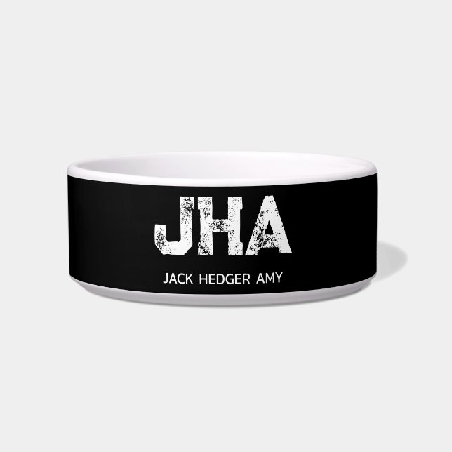 MINIMALIST WHITE THREE LETTER MONOGRAM NAME BLACK BOWL (Front)