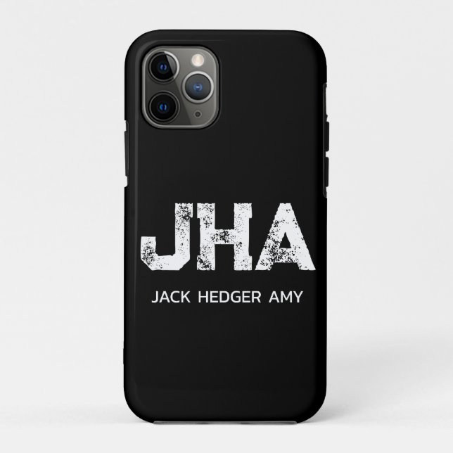 MINIMALIST WHITE THREE LETTER MONOGRAM NAME BLACK Case-Mate iPhone CASE (Back)