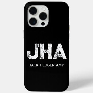 MINIMALIST WHITE THREE LETTER MONOGRAM NAME BLACK iPhone 15 PRO MAX CASE