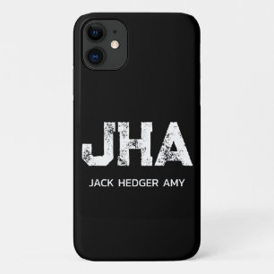 MINIMALIST WHITE THREE LETTER MONOGRAM NAME BLACK Case-Mate iPhone CASE