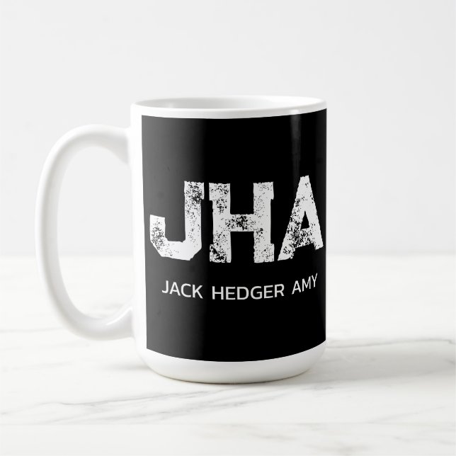 MINIMALIST WHITE THREE LETTER MONOGRAM NAME BLACK COFFEE MUG (Left)