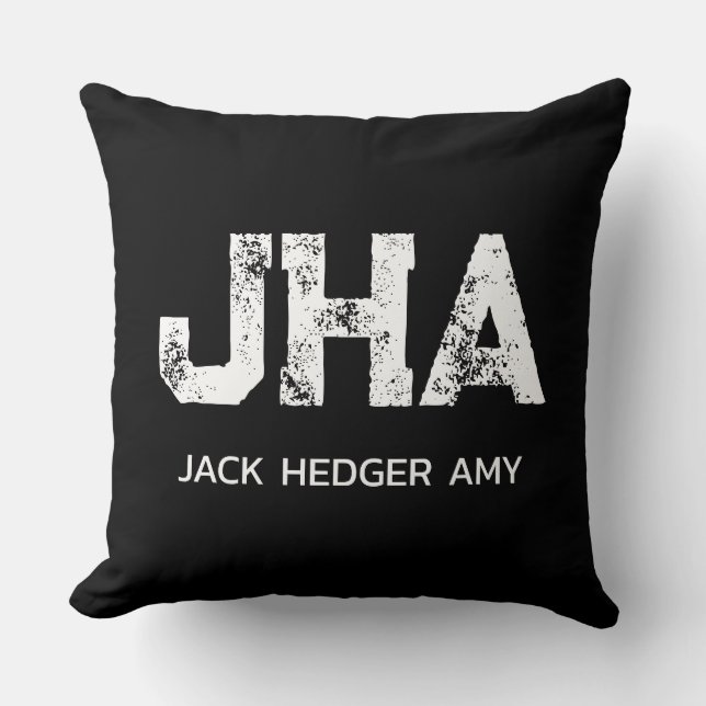 MINIMALIST WHITE THREE LETTER MONOGRAM NAME BLACK  CUSHION (Front)
