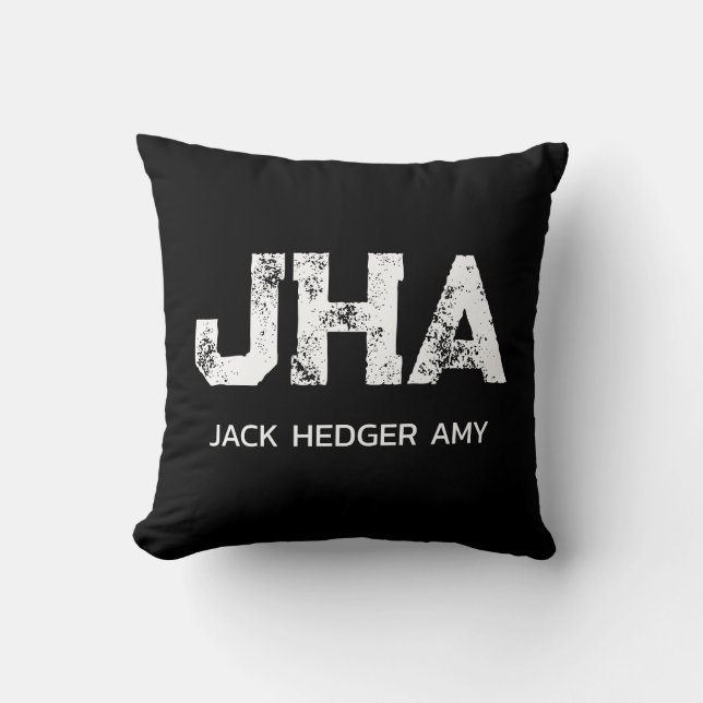 MINIMALIST WHITE THREE LETTER MONOGRAM NAME BLACK  CUSHION (Front)
