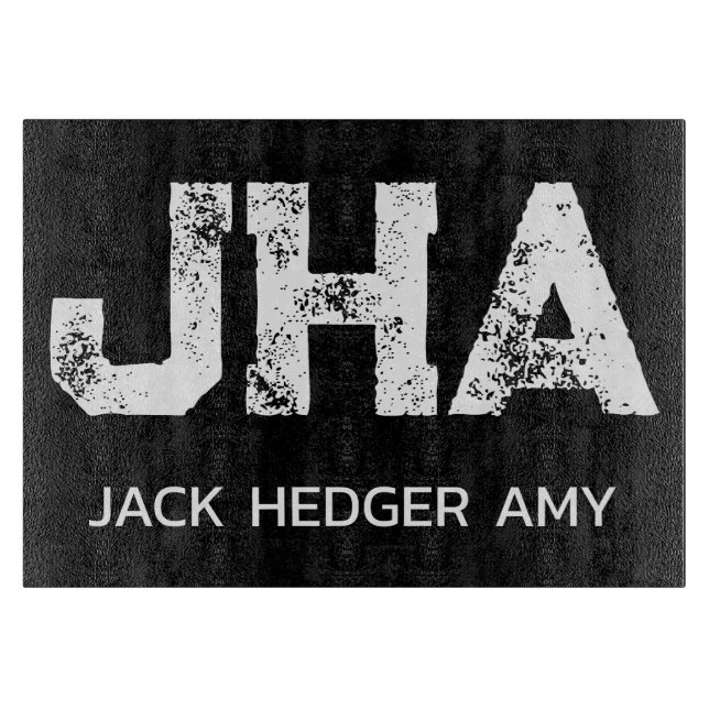 MINIMALIST WHITE THREE LETTER MONOGRAM NAME BLACK CUTTING BOARD (Front)