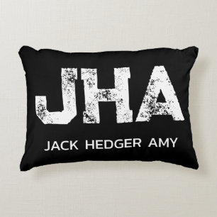 MINIMALIST WHITE THREE LETTER MONOGRAM NAME BLACK DECORATIVE CUSHION
