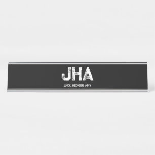 MINIMALIST WHITE THREE LETTER MONOGRAM NAME BLACK  DESK NAME PLATE