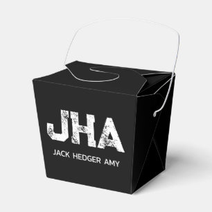 MINIMALIST WHITE THREE LETTER MONOGRAM NAME BLACK FAVOUR BOX