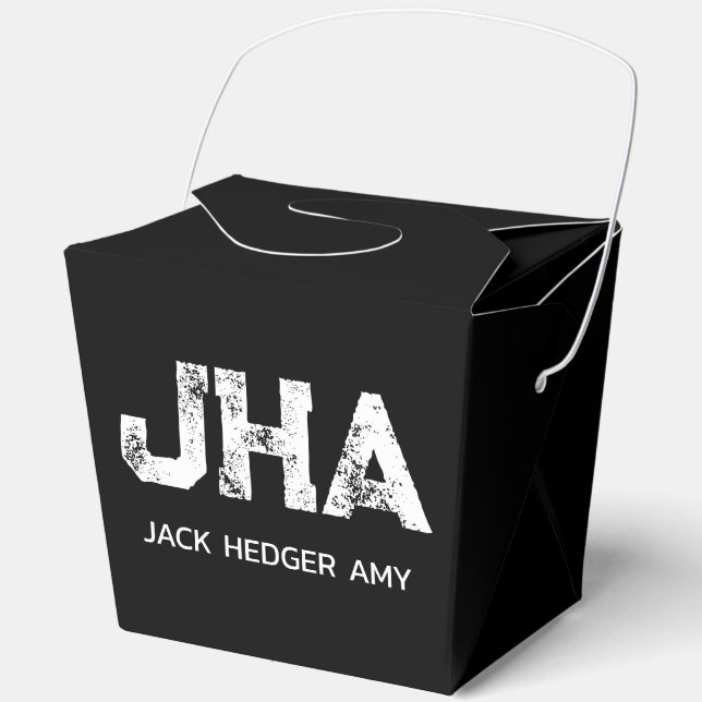 MINIMALIST WHITE THREE LETTER MONOGRAM NAME BLACK  FAVOUR BOX (Front)