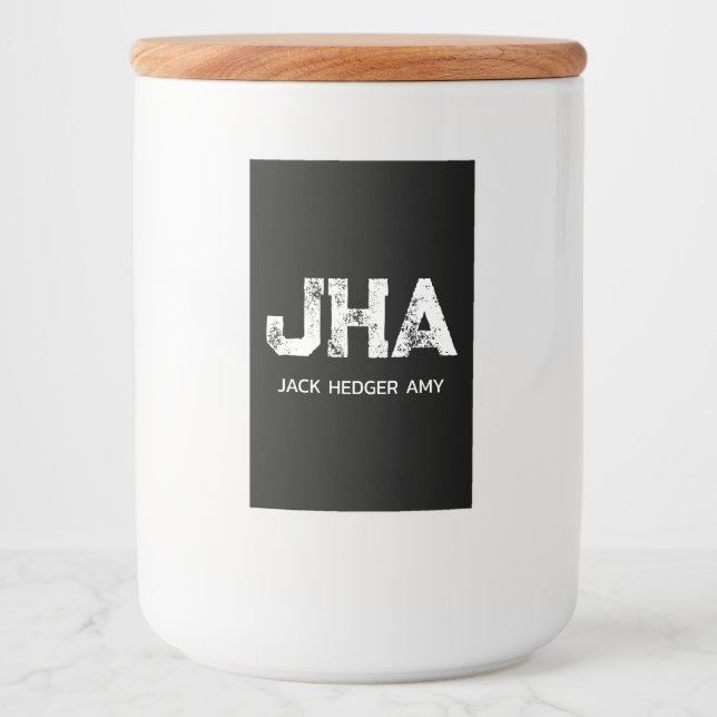 MINIMALIST WHITE THREE LETTER MONOGRAM NAME BLACK FOOD LABEL (Front)