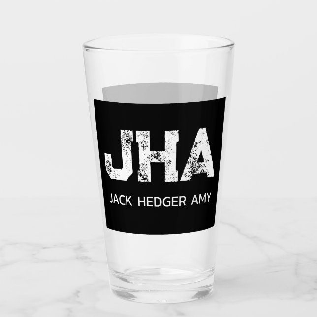 MINIMALIST WHITE THREE LETTER MONOGRAM NAME BLACK GLASS (Front)