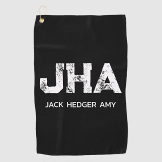 MINIMALIST WHITE THREE LETTER MONOGRAM NAME BLACK  GOLF TOWEL