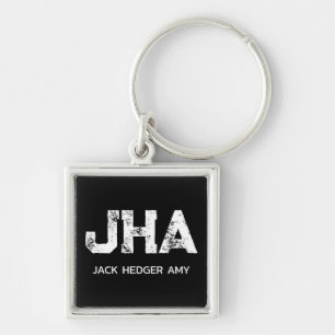 MINIMALIST WHITE THREE LETTER MONOGRAM NAME BLACK KEY RING