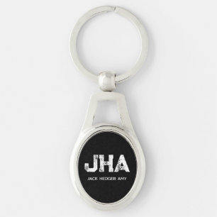 MINIMALIST WHITE THREE LETTER MONOGRAM NAME BLACK KEY RING