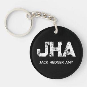 MINIMALIST WHITE THREE LETTER MONOGRAM NAME BLACK KEY RING