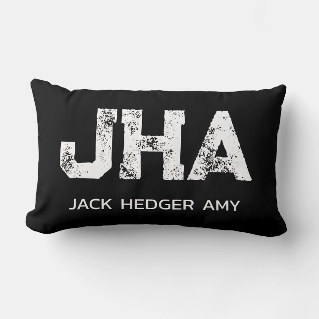 MINIMALIST WHITE THREE LETTER MONOGRAM NAME BLACK  LUMBAR CUSHION (Front)