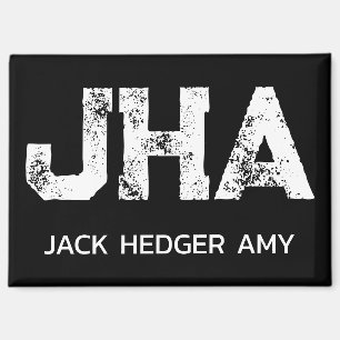 MINIMALIST WHITE THREE LETTER MONOGRAM NAME BLACK MAGNET