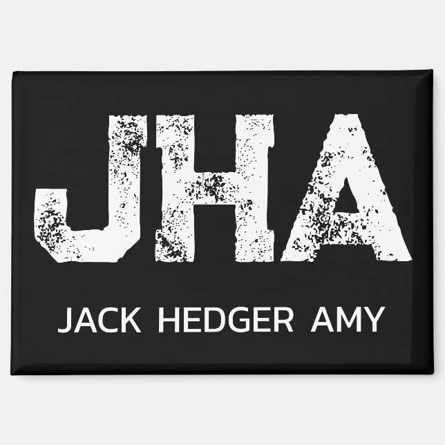 MINIMALIST WHITE THREE LETTER MONOGRAM NAME BLACK MAGNET (Front)