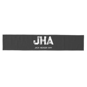 MINIMALIST WHITE THREE LETTER MONOGRAM NAME BLACK MEDIUM TABLE RUNNER