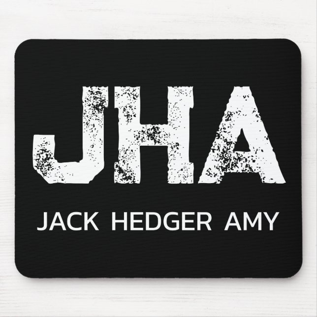MINIMALIST WHITE THREE LETTER MONOGRAM NAME BLACK  MOUSE PAD (Front)