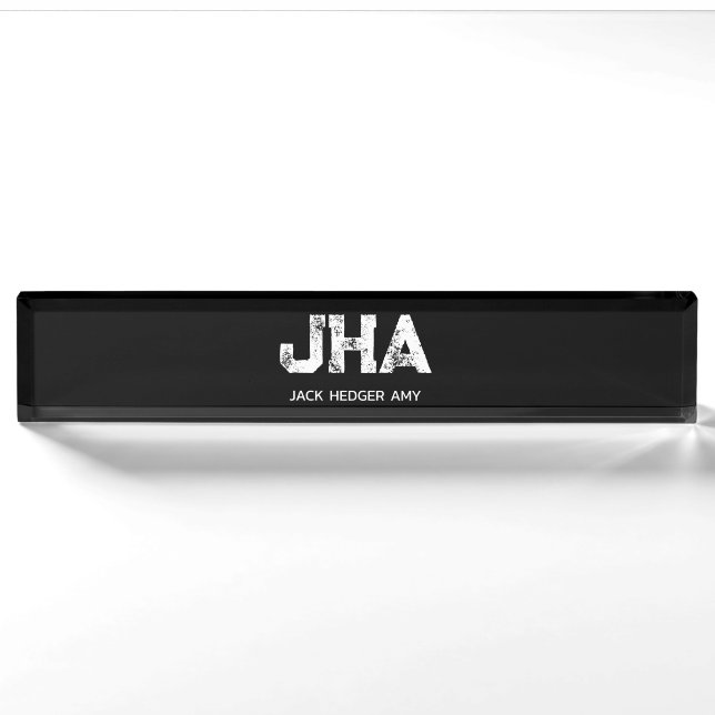 MINIMALIST WHITE THREE LETTER MONOGRAM NAME BLACK  NAMEPLATE (Front)